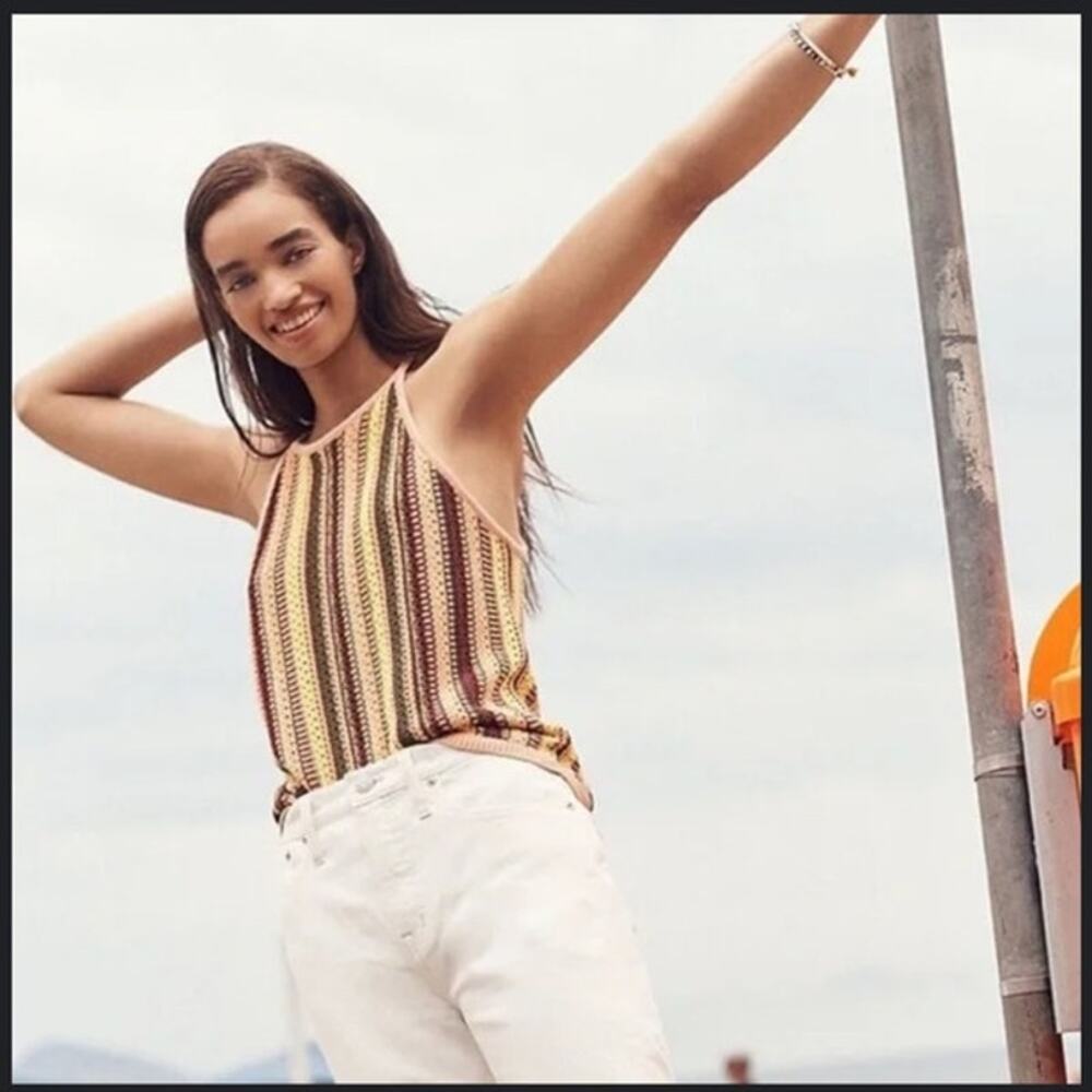 Madewell Crochet Janson sweater tank in rainbow stripe